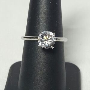 Vintage Silver Tone Clear Stone Ring 7